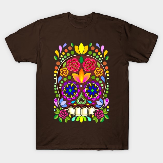 Sugar Skull Floral Art Mexican Calaveras T-Shirt by BluedarkArt